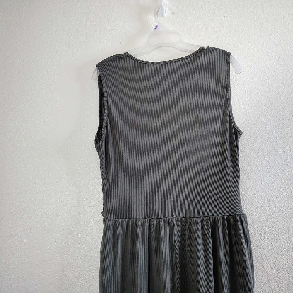 YOZY Gray Ribbed V Neck Wide Leg Jumpsuit Pockets XL Relax Style NWT - Picture 10 of 14